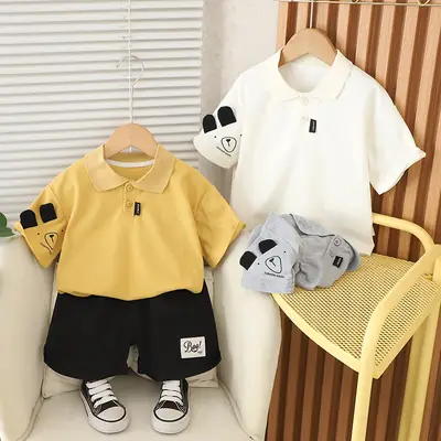 2025 Boys Summer Polo Shirt Suit Yellow Black
