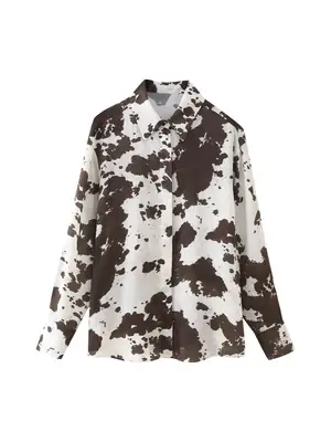 Women Printed Cowhide Lapel Shirt with Belt Midi Suit