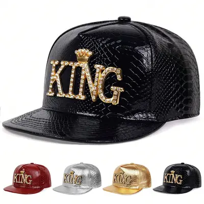 King Crown PU Leather Baseball Cap for Men Women