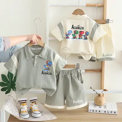 Boys 2Pc Cotton Shorts Set Light Green Summer 2025