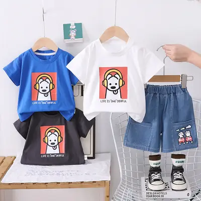 Boys Blue Graphic Shorts T-Shirt Set 2025