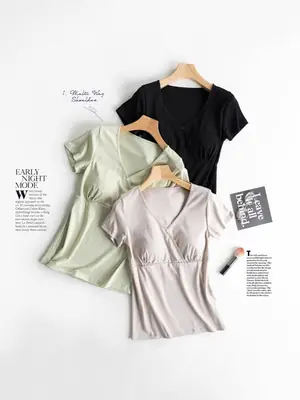 Nursing Top Short-sleeved Pregnant Women's Pajamas Single-piece Home Clothes Postpartum Nursing T-shirt Spring and Summer Thin Pure Cotton Half-sleeve
