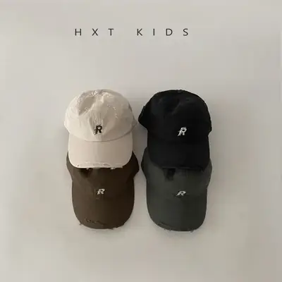 Children's Cap Sunshade with Letter Embroidery Black Brown White