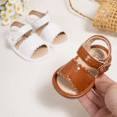2025 summer cross-border new baby sandals wholesale solid color flower velcro toddler shoes baby shoes