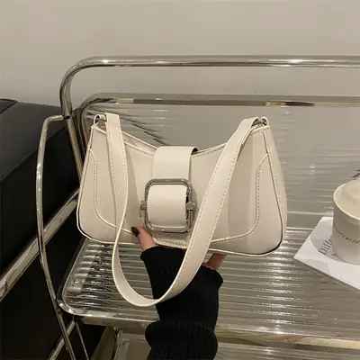 White Vintage Belt Buckle Bag for Women 2025