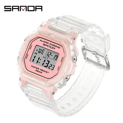 Sanda Gold Digital Alarm Watch for Men Women Waterproof Sports Wear