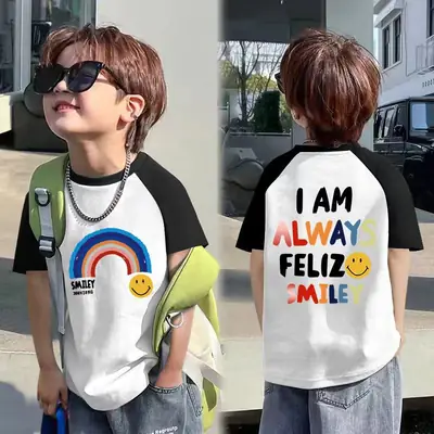 100% Cotton Boys' T-Shirt "I AM ALWAYS FELIZ MILEY" Summer Style
