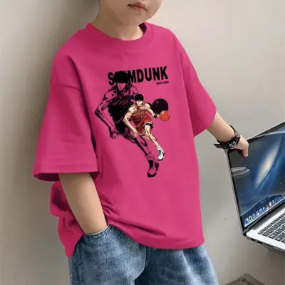 2025 Boys Pure Cotton Cartoon Print T-Shirt Pink