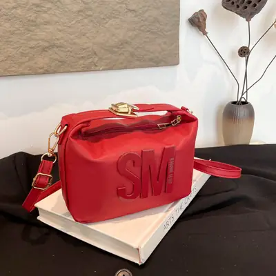 Red Embossed Crossbody Bag with Gold Chain