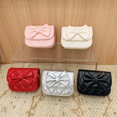 Sweet Bow Mini Crossbody Bag for Girls in Pink, White, Red, Black, Silver
