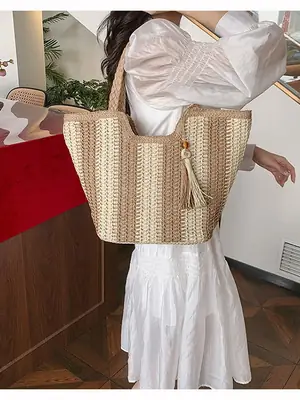 Women Woven Straw Shoulder Bag Spring Summer 2025