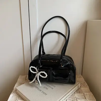 White Pearl Bow Shoulder Bag for Women