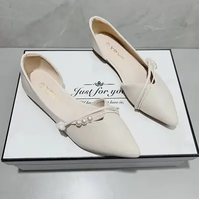 French Side Air Quality Flats Women Beige Pointed Toe