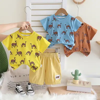 Boys Summer Camel Print 2-Piece Suit Yellow 1-5Y