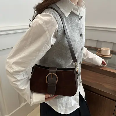 Frosted Crossbody Bag for Women Brown Leather