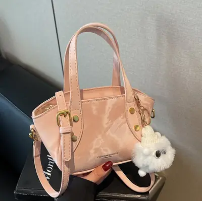 Women's Black Nylon Bucket Bag with Cute Pom Pom Charm