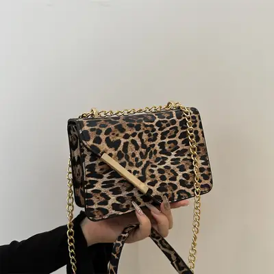 Leopard Print Small Square Chain Crossbody Bag Women 2025