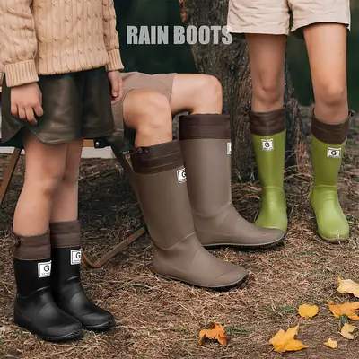 Foldable Children's Long Edge Rain Boots Waterproof Non-Slip Outdoor Camping Fashion Internet Popular High Rain Boots for Men and Women