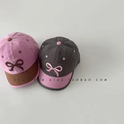 Purple Bow Short-Brim Baseball Cap for Boys Girls