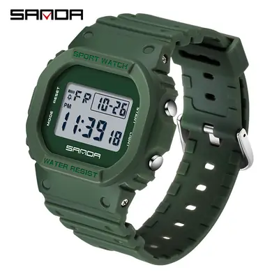 Sanda Green Digital Sport Watch with Water Resistant 11:39 Display