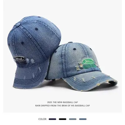Unisex Letter Embroidered Baseball Cap Blue Washed