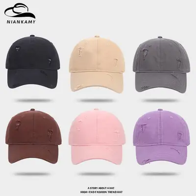 Coffee Color Washed Hole Baseball Cap for Men