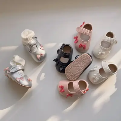 Korean Spring New 0-2 Year Old Baby Toddler Shoes Bow Velcro Non-slip Soft Sole Shoes Stykin' Princess Shoes