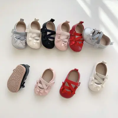 Baby Toddler Shoes Spring and Summer New Style 0-2 Years Old Elastic Velcro Bow Princess Shoes Soft Sole Soft Surface Shoes