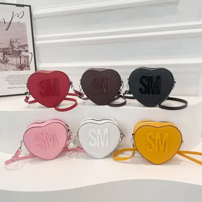 Heart Shaped Women's Black Shoulder Bag with SM Logo
