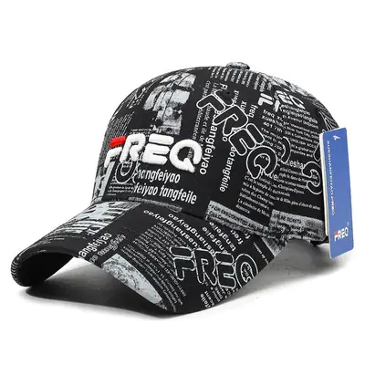 Men's Black Graphic Baseball Cap with "REQ" Brand