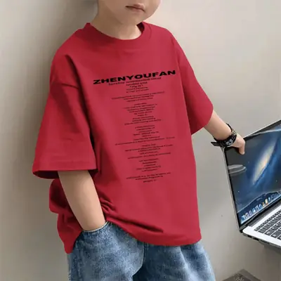 Children's Red Western Print T-Shirt for Boys Summer Wear