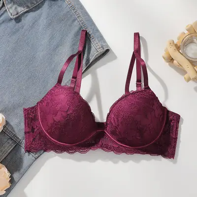 Maroon Lace Push-Up Bra Women Small