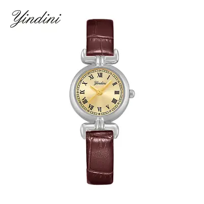Yindiini Elegant Quartz Watch for Women Black Brown Leather