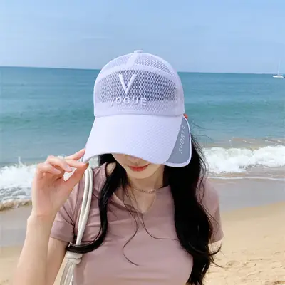 White Mesh Retractable Sun Hat with Brim
