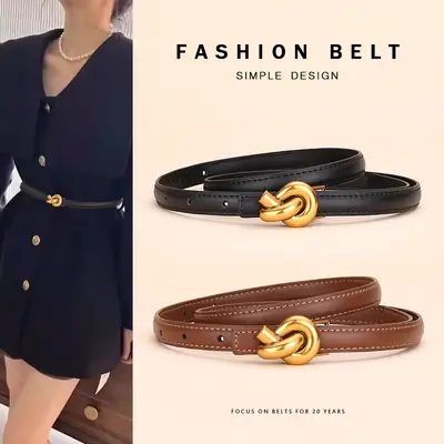 Women's White Leather Belt with Gold Buckle