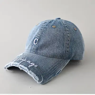 Men's Grey Denim Baseball Cap with Letter Embroidery