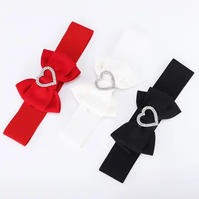 Heart Shaped Rhinestone Belt for Women Black Wide Elastic