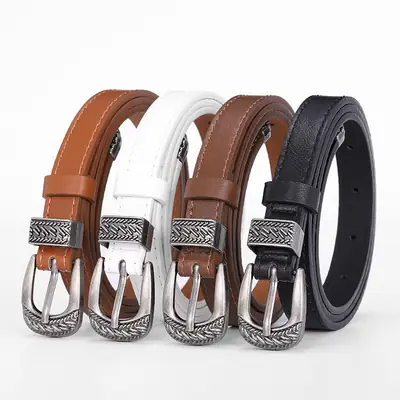 White Leather Belt with Antique Silver Buckle