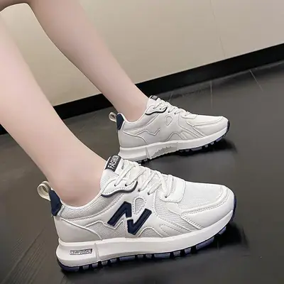 Women's White Mesh Sneakers with Thick Sole
