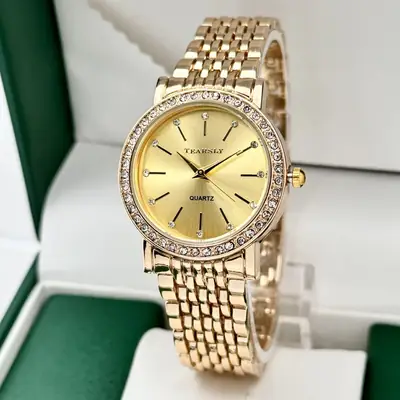 Tearsly Diamond Encrusted Gold Women's Quartz Watch