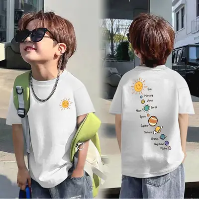 Kids Cotton Planetary Printed T-Shirt Black