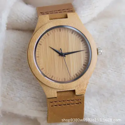 Classic Wooden Belt Watch for Men Women Black Pointer