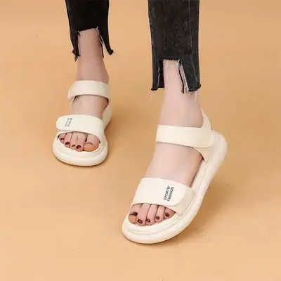 Women's White Velcro Flat Sandals Summer 2025