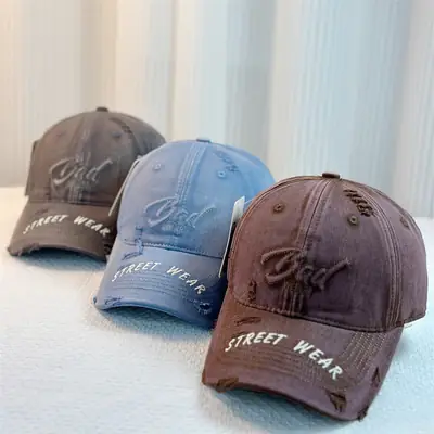 Women Denim Hole Baseball Cap Red Wide Brim