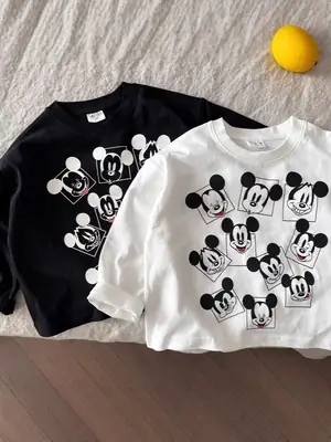 Children's Mickey Mouse Long Sleeve T-Shirt White Black