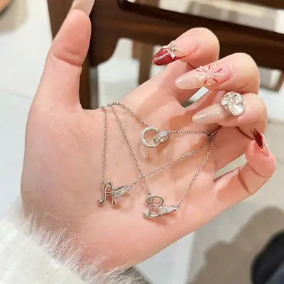 26-Letter Diamond Encrusted Necklace for Women