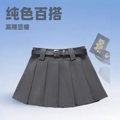Black Pleated Skirt With Belt High Waist 2025