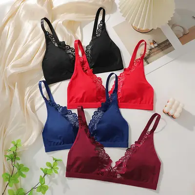 Red Lace Underwear for Women Large Chest Small Bra Supply