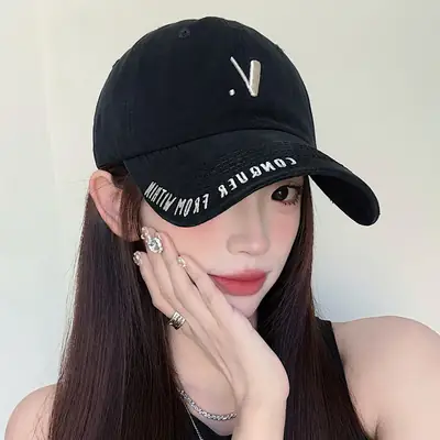 Korean-style Black Baseball Cap with Wide Brim for Men Women
