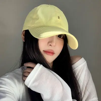 Women Yellow Letter Baseball Cap Wide Brim Korean Style